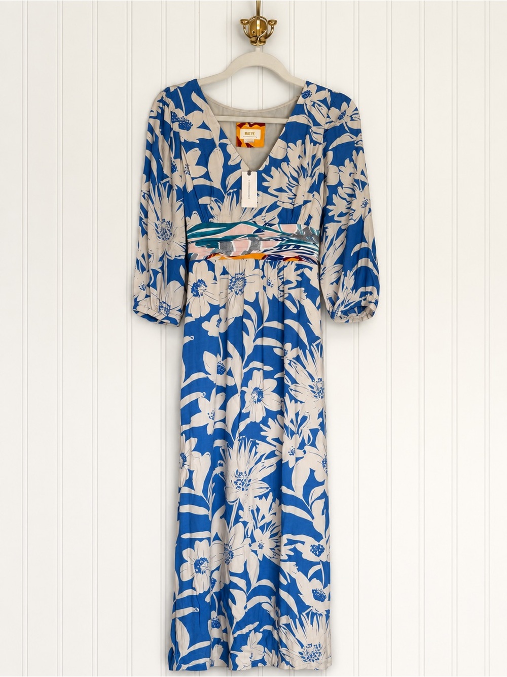 Anthropologie NWT Maeve Belted Kimono Floral Maxi Dress Blue Size 4 Party Guest
